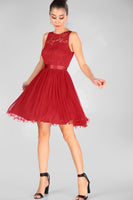 Pearled Red Short Dress