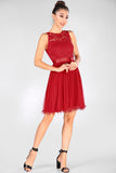 Pearled Red Short Dress