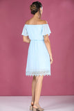 Women's Boat Neck Short Blue Dress