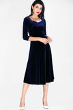 Women's Short Dark Navy Blue Velvet Dress