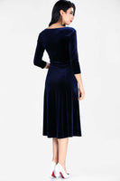 Women's Short Dark Navy Blue Velvet Dress