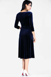 Women's Short Dark Navy Blue Velvet Dress