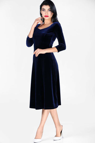 Women's Short Dark Navy Blue Velvet Dress