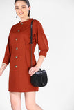 Women's Short Buttoned Front Tile Red Dress