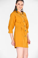 Women's Short Buttoned Front Mustard Dress