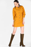 Women's Short Buttoned Front Mustard Dress