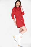 Women's Short Buttoned Front Red Dress