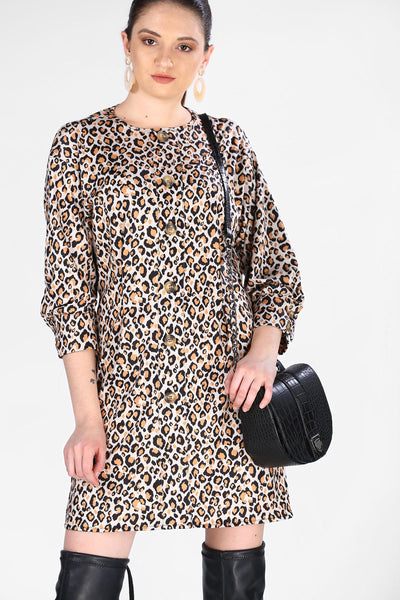 Women's Short Buttoned Front Leopard Dress